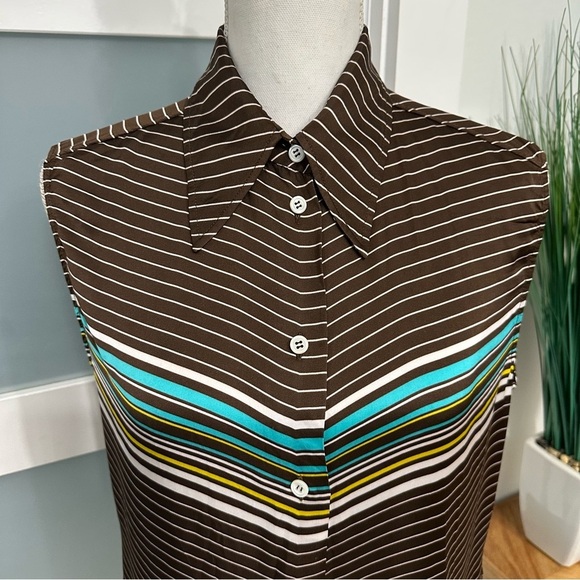 Miu Miu Sleeveless Brown Striped Top SZ Medium Pointed Collar Designer EUC READ - Picture 3 of 5